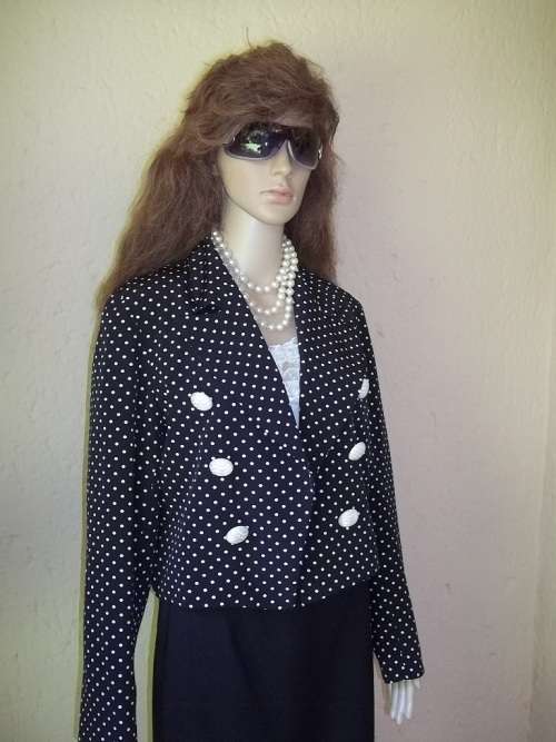 STUNNING BLACK POLKA DOT FULLY LINED CROPPED JACKET FROM GENEVIEVE WHALLEY  - SIZE 36