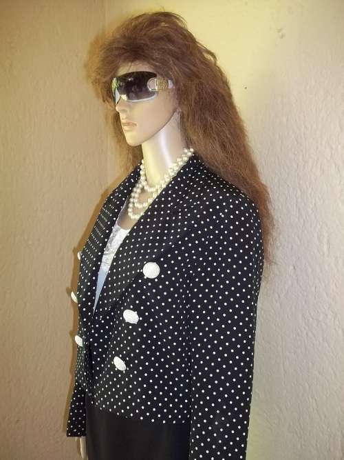 STUNNING BLACK POLKA DOT FULLY LINED CROPPED JACKET FROM GENEVIEVE WHALLEY  - SIZE 36