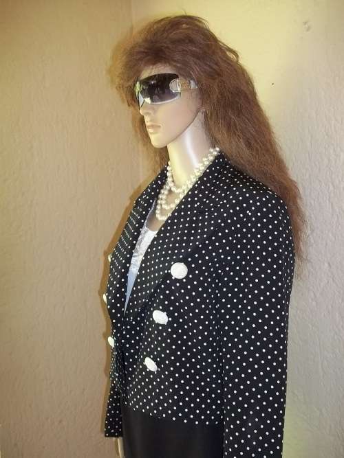 STUNNING BLACK POLKA DOT FULLY LINED CROPPED JACKET FROM GENEVIEVE WHALLEY  - SIZE 36