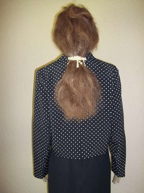 STUNNING BLACK POLKA DOT FULLY LINED CROPPED JACKET FROM GENEVIEVE WHALLEY  - SIZE 36
