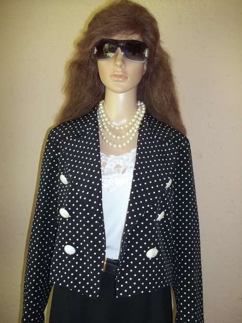 STUNNING BLACK POLKA DOT FULLY LINED CROPPED JACKET FROM GENEVIEVE WHALLEY  - SIZE 36