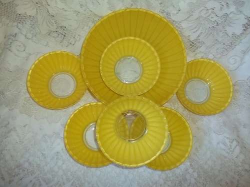 YELLOW VINTAGE DESERT BOWLS  - ONE LARGE AND SIX SMALL