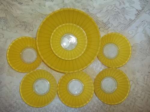 YELLOW VINTAGE DESERT BOWLS  - ONE LARGE AND SIX SMALL
