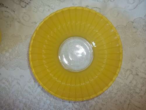 YELLOW VINTAGE DESERT BOWLS  - ONE LARGE AND SIX SMALL