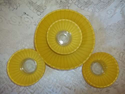 YELLOW VINTAGE DESERT BOWLS  - ONE LARGE AND SIX SMALL