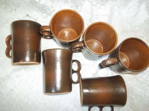 *** SALE *** BROWN VINTAGE COFFEE MUGS X 6