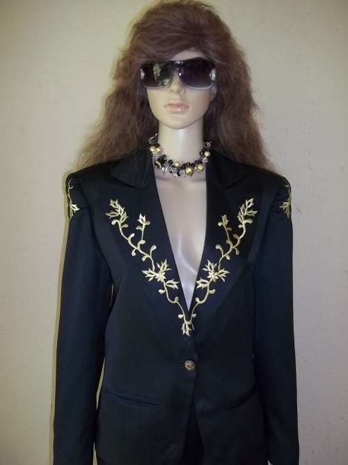PRET A PORTER BY THE BOYS  - UNIQUE BLACK VINTAGE DESIGNER SUIT WITH GOLD EMBROIDERY - SIZE 34 / 32