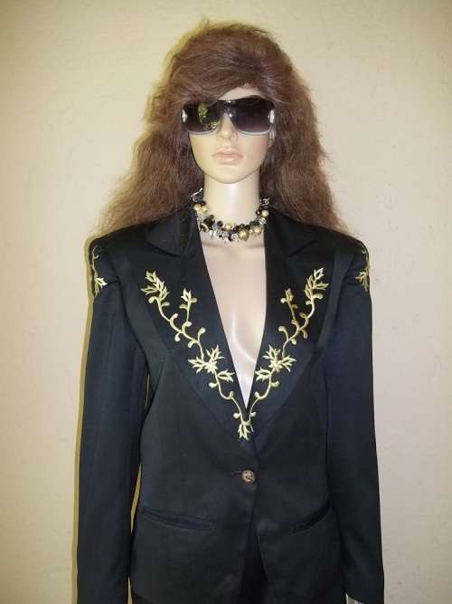 PRET A PORTER BY THE BOYS  - UNIQUE BLACK VINTAGE DESIGNER SUIT WITH GOLD EMBROIDERY - SIZE 34 / 32
