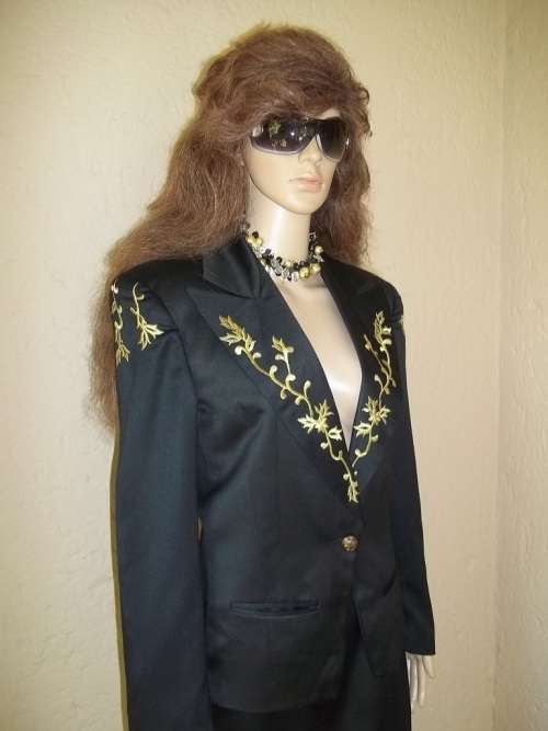 PRET A PORTER BY THE BOYS  - UNIQUE BLACK VINTAGE DESIGNER SUIT WITH GOLD EMBROIDERY - SIZE 34 / 32