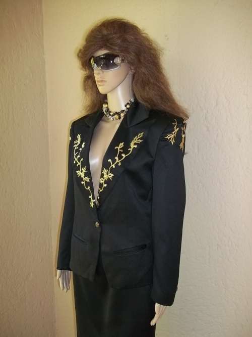 PRET A PORTER BY THE BOYS  - UNIQUE BLACK VINTAGE DESIGNER SUIT WITH GOLD EMBROIDERY - SIZE 34 / 32