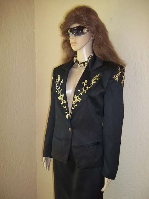 PRET A PORTER BY THE BOYS  - UNIQUE BLACK VINTAGE DESIGNER SUIT WITH GOLD EMBROIDERY - SIZE 34 / 32