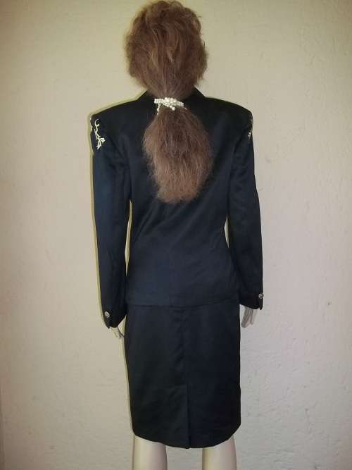 PRET A PORTER BY THE BOYS  - UNIQUE BLACK VINTAGE DESIGNER SUIT WITH GOLD EMBROIDERY - SIZE 34 / 32
