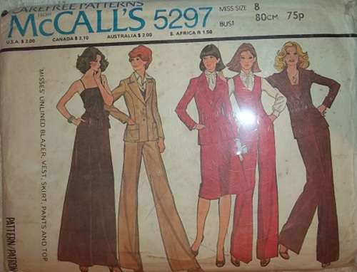 McCALLS CAREFREE VINTAGE PATTERN NO 5297- LONG SKIRT, PANTS, CAMI, JACKET AND WAISTCOAT - SIZE 32