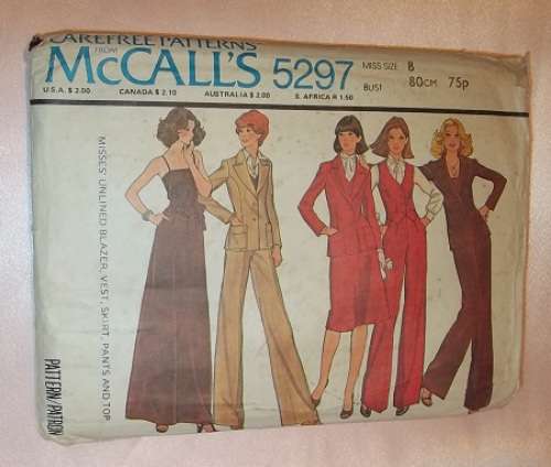 McCALLS CAREFREE VINTAGE PATTERN NO 5297- LONG SKIRT, PANTS, CAMI, JACKET AND WAISTCOAT - SIZE 32