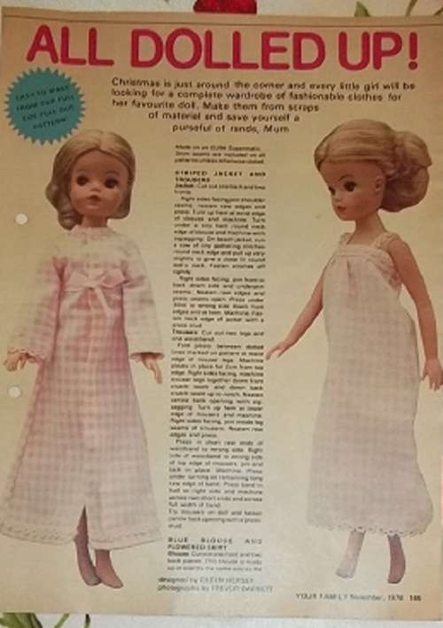 ALL DOLLED UP - A COLLECTION OF PATTERNS FOR 30 cm SINDY VINTAGE FASHION DOLL - FULL SIZE PULL OUT