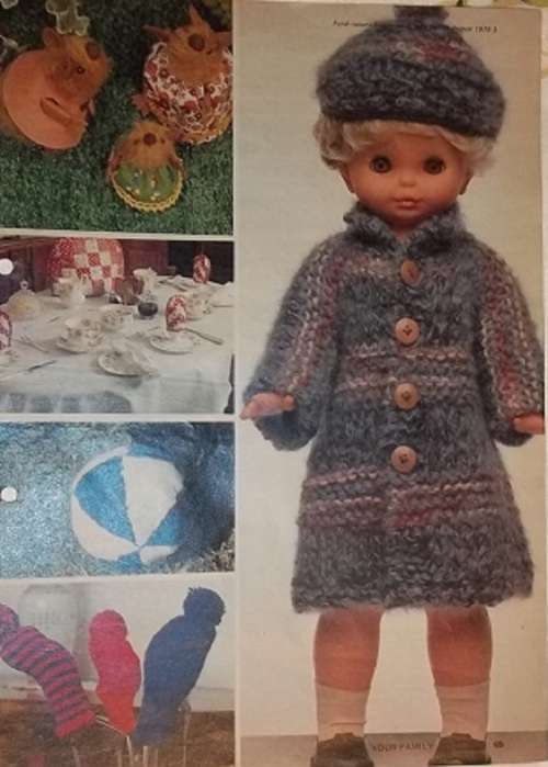 MOHAIR COAT & HAT FOR DOLLY + A COLLECTION OF KNITTING PATTERNS FOR 30 cm SINDY VINTAGE FASHION DOLL
