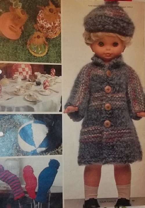 MOHAIR COAT & HAT FOR DOLLY + A COLLECTION OF KNITTING PATTERNS FOR 30 cm SINDY VINTAGE FASHION DOLL