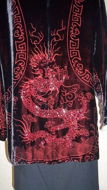 CITRON SANTA MONICA MAGNIFICENT VELVET JACKET WITH EMBROIDERED & SEQUINED DRAGON ON BACK - SIZE  34