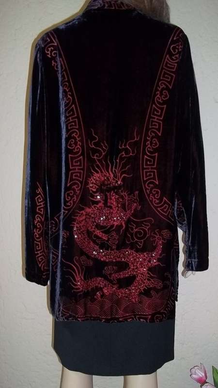 CITRON SANTA MONICA MAGNIFICENT VELVET JACKET WITH EMBROIDERED & SEQUINED DRAGON ON BACK - SIZE  34