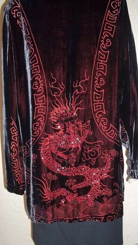 CITRON SANTA MONICA MAGNIFICENT VELVET JACKET WITH EMBROIDERED & SEQUINED DRAGON ON BACK - SIZE  34