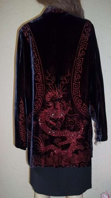 CITRON SANTA MONICA MAGNIFICENT VELVET JACKET WITH EMBROIDERED & SEQUINED DRAGON ON BACK - SIZE  34