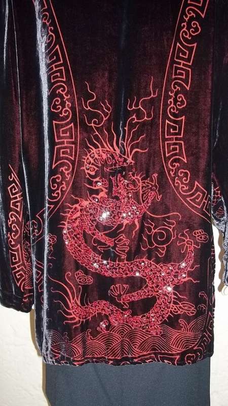 CITRON SANTA MONICA MAGNIFICENT VELVET JACKET WITH EMBROIDERED & SEQUINED DRAGON ON BACK - SIZE  34
