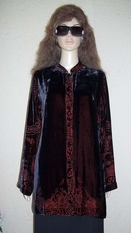 CITRON SANTA MONICA MAGNIFICENT VELVET JACKET WITH EMBROIDERED & SEQUINED DRAGON ON BACK - SIZE  34