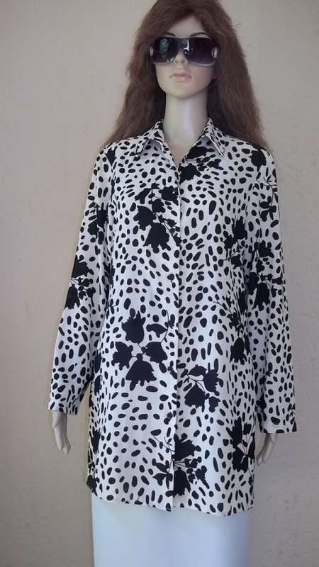 RAOUL ELEGANT BEIGE LONG ABSTRACT PRINT BLOUSE / SHIRT FROM STUTTAFORDS - Size 34