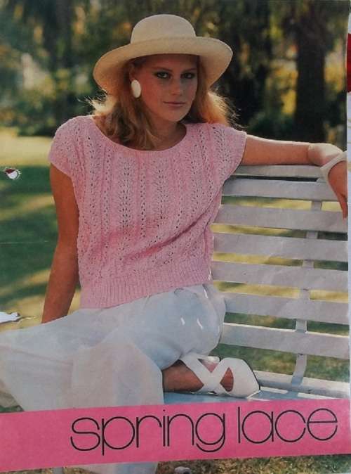 SPRING LACE - VINTAGE LACY TOP - PINGOUIN TRICOTINE - WOMAN'S VALUE SEPTEMBER 1984 - TO FIT86- 97 cm