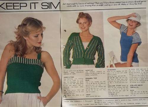 PINGOUIN SIMPLE STRIPED JACKET, STRAPPY TOP AND SQUARE NECK SWEATER - FROM FAIR LADY OCTOBER 1979