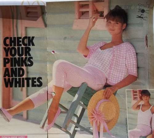CHECK YOUR PINKS & WHITES CAMISOLE TOP & REVERSED CARDIGAN KNITTED WITH 4 PLY CREPE TO FIT 87 - 92