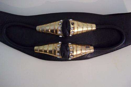 Black Faux Leather Vintage Hipster Belt with Rhinestones / Studs - Size Small