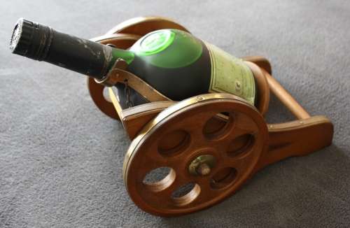 Courvoisier Cognac VSOP (Still Sealed) with Wooden Cannon Stand.. Limited and Rare from the 1960's!!