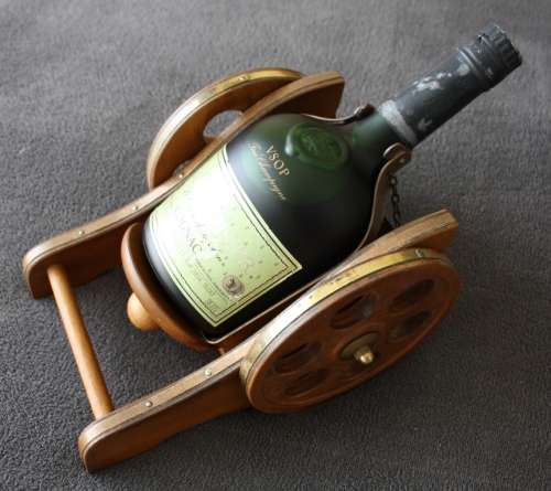 Courvoisier Cognac VSOP (Still Sealed) with Wooden Cannon Stand.. Limited and Rare from the 1960's!!