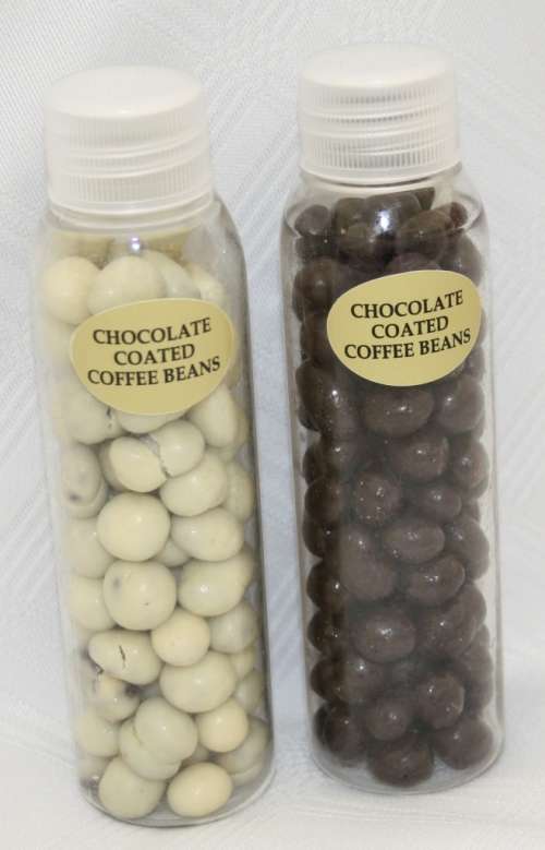 CHOCOLATE Coated ARABIAN Coffee Beans!! White or Dark Choc - 50g Coffee Beans per Bottle!