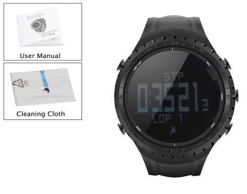 Sunroad FR801 Sports Watch - Waterproof, Pedometer, Calorie Counter, Thermometer, Barometer, Altimeter, Digital Compass (Black)