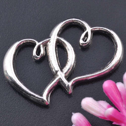 Lot of 20 Lovely Tibetan Silver Double-Heart Charms (Totaling approx. 71.3g)