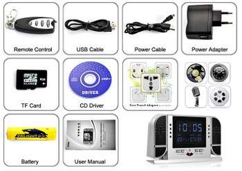 HD Spy Camera Alarm Clock (Motion and Voice Detection, Nightvision, Playback)
