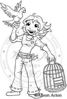 Whiff of Joy UM Rubber Stamp CHARLOTTE WITH BIRDCAGE