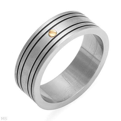 Elegant Gentlemens Ring Crafted in 18K/StSl Stainless steel with solid gold inlay SIZE 11.