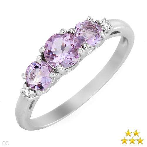 Charming Brand New Three-stone Plus Ring With 0.95ctw Precious Stones - Genuine Diamonds and Amethys