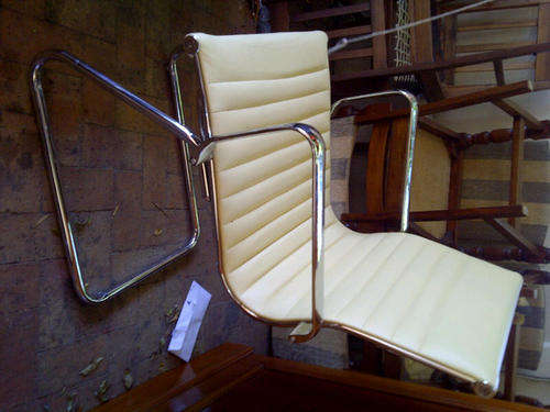 2 x chrome leather chairs