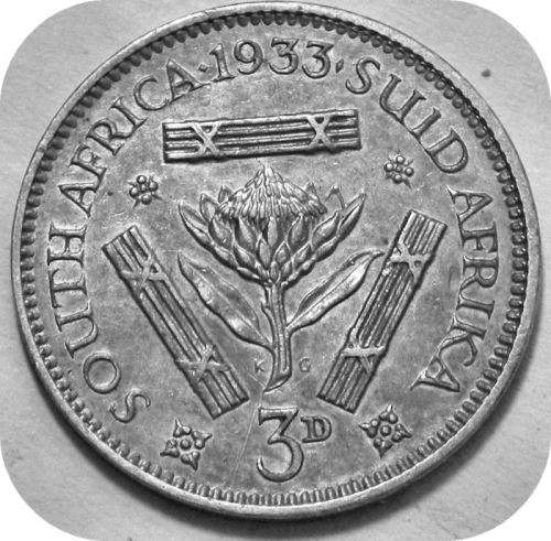 Top Grade SA Union: The rare 1933 tickey 3d in EF+!!