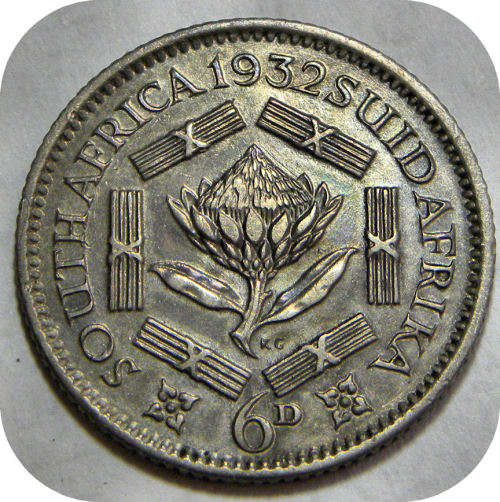 Bargain SA Union:  1932 Sixpence 6d in EF below R350!