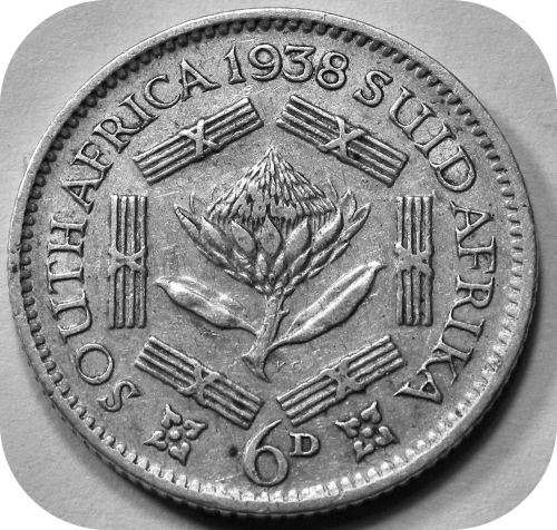 Bargain SA Union: 1938 Sixpence 6d below R80!