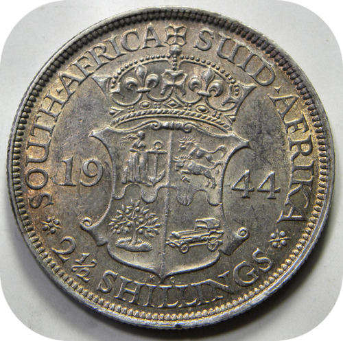 Bargain SA Union:  The 1944 Half-crown 2/6 in Lustrous EF below R600!!!