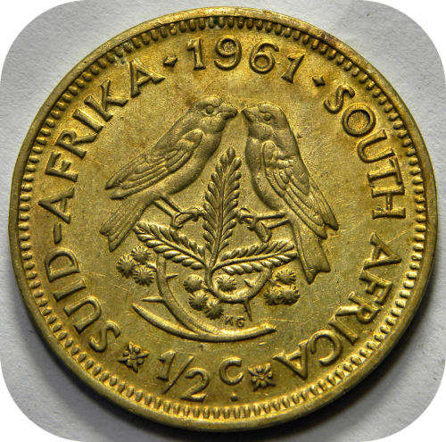Top Grade RSA : 1961 van Riebeeck 1/2c in A/UNC!