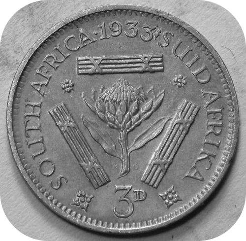 Ultra RARE SA Union: The 1933 tickey 3d with DOT error!