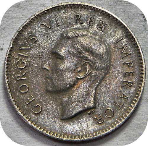 Top Grade SA Union: Rainbow tone 1944 Tickey 3d With Die Crack Error!