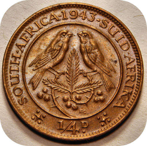 Bargain SA Union:  1943 Farthing 1/4d in EF below R30!